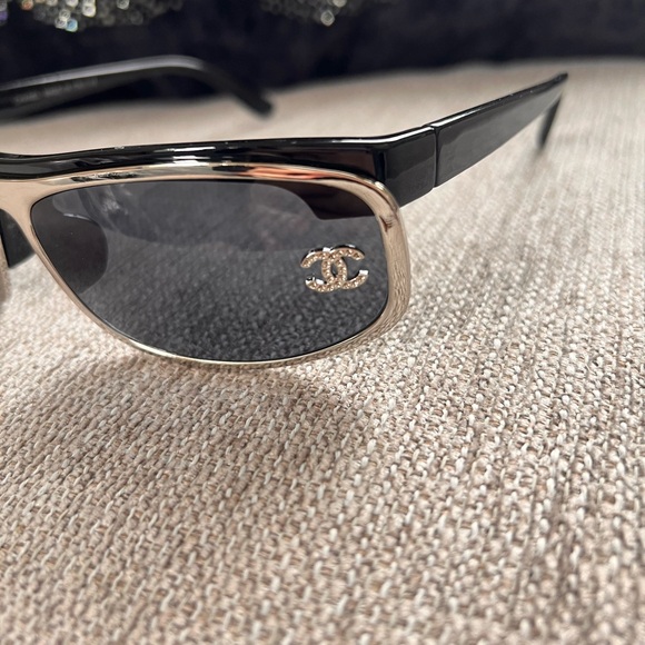Chanel Rhinestone Black and Silver Women's Sunglasses - Picture 3 of 8